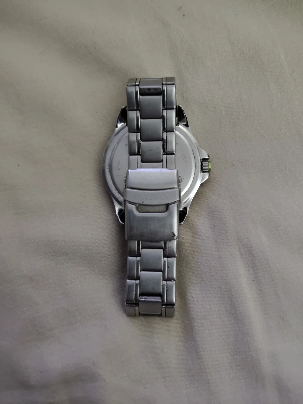 Armitron Mens Silver Tone Bracelet Watch with Black Dial and Green Accent